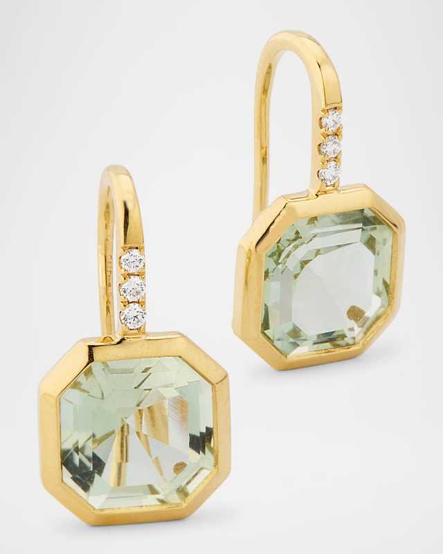 Gossip 18K Yellow Gold Prasiolite Asscher Cut French Wire Earrings with Diamonds